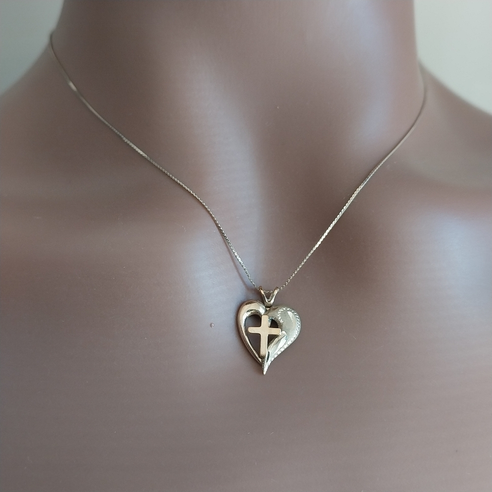 Gold Filled Heart & Cross Pendant Necklace
